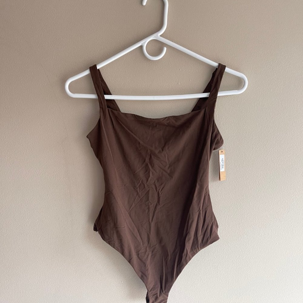 Skims Fits Everybody Square Neck Bodysuit (M) Cocoa Brown